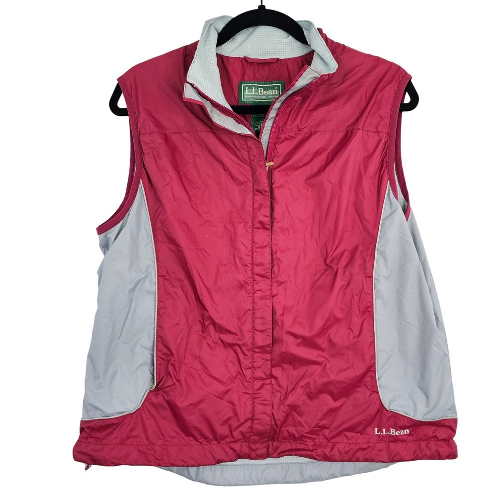 LL Bean Womens Vest Lightweight Full Zip Burgundy Gray‎ Sleeveless Jacket Large